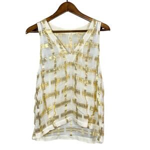 Eliot Sheer Tank Sleeveless Blouse V Neck Casual Gold - S